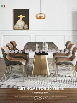 Италиански лесен луксозен стол за хранене в скандинавски стил, домашен чист червен стол, модерен минималистичен работен стол, направен от алуминиева сплав с ковано желязо с облегалка