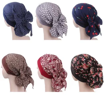 Мюсюлманските жени, Еластична памучен шапка-тюрбан с принтом, Шалове, предварително обвързани с шапка за химиотерапия за рак, шапки, обвивка на главата, аксесоари за коса с покритие