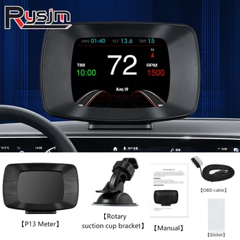HD P13 GPS OBD Система Автомобилен сензор за Авто HUD Цифров Централен дисплей Спирачка Турбо Скорост Монитор Часовник Аларма Скенер на бордовия компютър