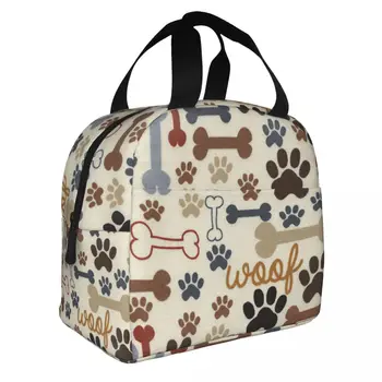 Чанта за обяд с красиви собачьими кости и отпечатък от лапа, термоохладитель, изолиран обяд-бокс за жени, деца, ученически чанти за пикник, чанти за хранене
