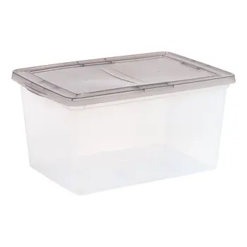 Кутия за съхранение от прозрачна пластмаса с защелкивающимся езда, литър, сив