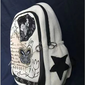 Лоскутная училищна чанта с флорални принтом и букви-пеперуди, Реколта корея верига, Луксозни дизайнерски Раници в стил пънк Y2k, студентски дамска чанта в стил Харадзюку