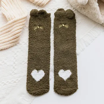Дамски есенни и зимни дебели чорапи със средна дължина, Коралови Кадифени чорапи за сън, домашни чорапи на пода, Топли чорапи на месец, Чорапи за мъже