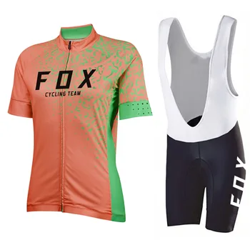 Комплекти от джърси FOX Cycling Team Woman За лятно каране на писта, Быстросохнущий Велосипеден лигавник, Дишащи дрехи за езда и състезания с къс ръкав