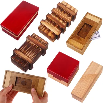 6 Опаковки Дървена Кутия-пъзел Тайна, Пъзел Кутия със Скрито Отделение 3D Brain Тийзър Магическите Кутии Secret Magic Box