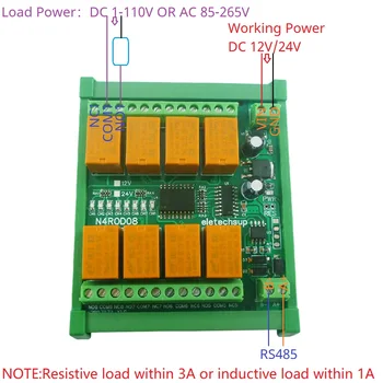 Мини-контролер за дистанционно входно-изходни ИН N4ROD08 Modbus Industrial 8 DO RS485 Релеен модул DC 12V 24V Eletechsup