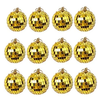 Огледално диско-окачен топка от 12 теми, украса за дома, панорамен подпори (2 инча, златни)