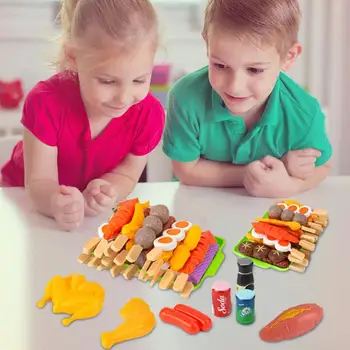 Играчка комплект за барбекю-скара, аксесоари за хранене, кухненски играчка, симулация модел за готвене, ролева игра 