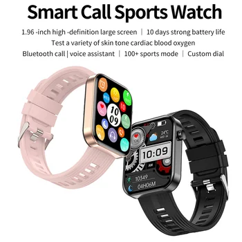 Спортни Умни часовници с диагонал 1,96 инча, съвместими с Bluetooth, Магнитна зареждане на изсмукване, Мониторинг на сърдечната честота, на кислород в кръвта, фитнес-тракер