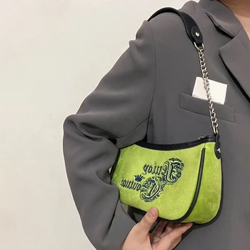 Зелена малка чанта-тоут от изкуствена кожа, дамски чанта през рамо, меки реколта чанти под мишниците, ретро чанта-скитник, чантата за момичета, женски клатч