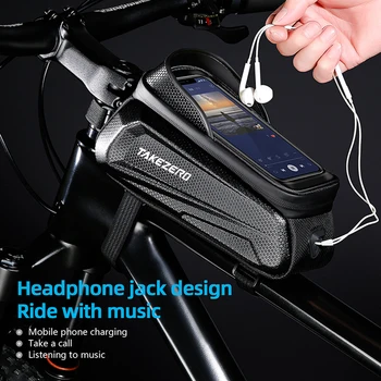 Велосипедна чанта TAKEZERO с предната част на тръбата, 1л, калъф за телефон със сензорен екран, Отразяваща фигура с дупка за слушалки, Кормило екипировка