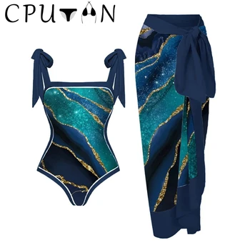 CPUTAN Секси 2023, Дамски бански-бикини от две части, Лятна Плажна пола с висока талия, Ретро комплект Бикини, Бански костюм, рокля