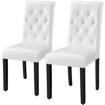 Трапезария стол от каучуково дърво, комплект от 2 здрави композитни пенокожи, нетъкан текстил, PVC, 18,00x24,50x39,00 инча