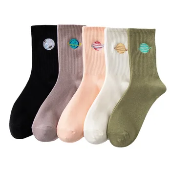 Дълги Чорапи На корейския Женския стил, Есенни Сладък Японски Дамски чорапи в Стил Харадзюку, Кавайные чорапи за момичета, Подаръци с Бродерия на Планетата
