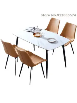 Прост стол с облегалка, Удобен Кожен стол за хранене, домашен Офис стол от ковано желязо, Скандинавски Прост модерен масата и облегалката на стола