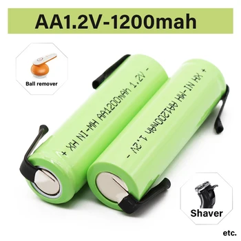 100% Оригинална батерия 1,2 В АА, Акумулаторна батерия 1,2 В, 1200 mah, AA NiMH, с припой, Електрическа Самобръсначка за четка за зъби 