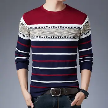 2023 Новият есенен модерен брендовый случайни пуловер с кръгло деколте, приталенная вязаная основа, мъжки пуловери на ивици, Пуловери, Мъжки трикотаж B11