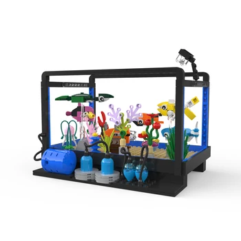 MOC Животно Аквариум с Акула Аквариум със Светещи Тухли направи си Сам Дизайн на Морския Живот Аквариум с Рибки Блокове Глобус Играчки за Подаръци за Рожден Ден