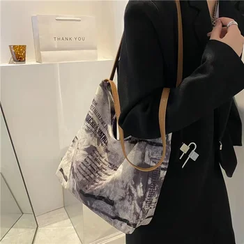 Чанта с принтом в ретро стил Харадзюку, Дизайнерска Дамска чанта за почивка, Голяма Голям Оксфорд чанта за пазаруване, Стилна Дамска чанта-болт