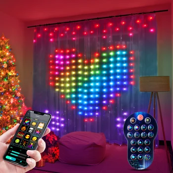 Smart Bluetooth RGBIC 400 LED Завеса Струнен Лампа Открит Приказен Коледен Лампа Коледна Гирлянда Декор САМ Програмируеми Венец