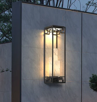 Новият стенен лампа за вратата на вила в китайски стил, украса за коридор, монтиран на стената лампа с колона, улично озеленяване лампа