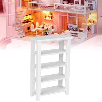 Мебелни играчки Умален модел Дървени мебели 4-слойная полк-багажник за изложба на стоки за куклена къща 1:12, аксесоар, играчка за деца