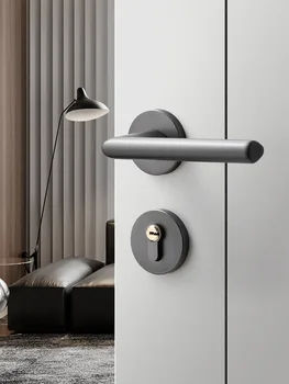 Система за заключване на вратите на спалните, дървена врата копчето за вътрешни помещения, сив, прост, модерен магнитен, безшумен, домакински разъемный автоматично заключване на вратите