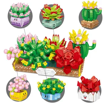 8-в-1 Креативна имитация на настолни декорации с флорални бонзай, изграждане на блокове, Тухли, играчки, подаръци