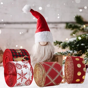 Коледно опаковане лента Коледна лента от зебло с принтом Лента за стабилизиране на параметрите Коледно Дърво Лента Венец Панделки Инструменти за декорация на Подаръци
