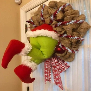 Коледен крадец Открадна Коледен венец от зебло, коледни украси, Изискан венец на Дядо Коледа за прозореца в хола