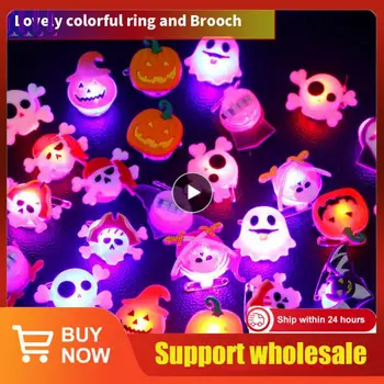 Забавни пръстен с череп Призрак, сладки пластмасови брошки за Хелоуин, Мультяшные творчески светещи пръстени, украса за Хелоуин, светещи в тъмното