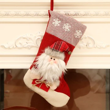 Кукла, Коледни Чорапи, Чанти за Чорапи, картички и Подаръци, украси за шоколадови Бонбони, Апартамент За Дома, Подвесная Вязаная Червено + Сиво Коледна Елха Дядо коледа