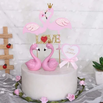 5 бр. декорация за торта с шарките на Фламинго, хартиена чаша плодов декор, празнични аксесоари за сватба, рожден Ден, на Деня на Свети Валентин