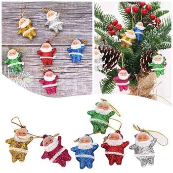 6pcs Gold Powder Six Colors Santa Claus Pendant Home Holiday Party Christmas Tree Decoration Pendant Коледна Украса