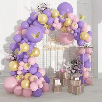 139шт Пеперуда балон Венец Арка Комплект Виолетово-розови латексови балони за вашата сватба, Душата на дете, рожден Ден, украси за Партита