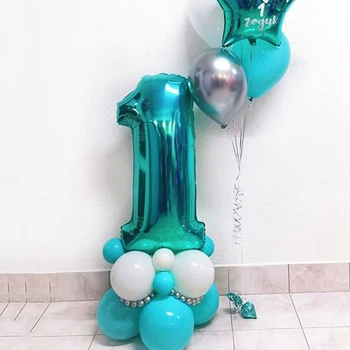 CYUAN 32-инчови Тюркоазени балони от фолио с цифри 0-9, Цифрови балони, Украса за рожден Ден, Детски Бонбони, Сини Големи гелиевые топки