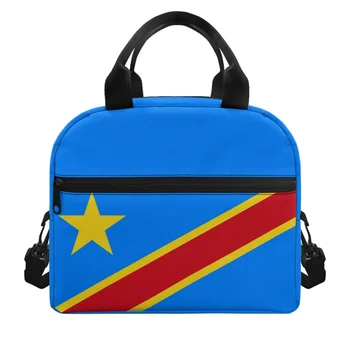 Модерен женски флаг Конго с модел, четири сезона, Изолирано чанта за ланча, който лесно да носите със себе си за пътуване, разходки, пикник, къмпинг, училища