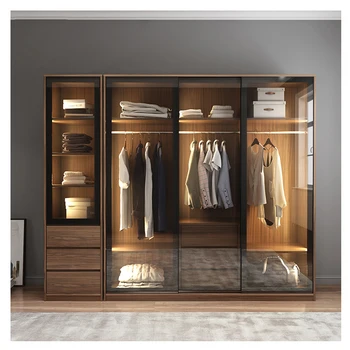 Гореща разпродажба 2023 Порцелан стъклени плъзгащи 3-шкаф, от масивно дърво, MDF Мебели за спалня с огледало и чекмеджета