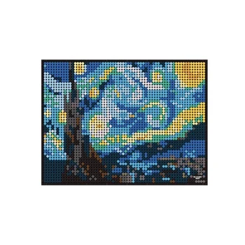 WanG5123 Тухли Играчки за Декорация на Дома, маслени бои Мозайка Пиксел Боядисване Строителни блокове Звездна Нощ на Слънчогледа 52x40 см