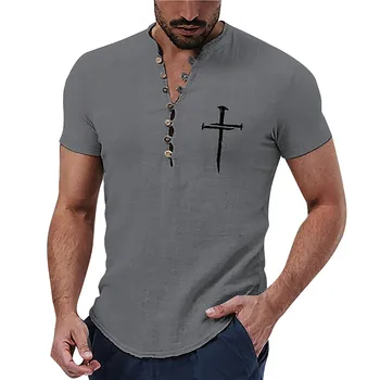 Модерна риза 2023, Мъжки ежедневни Ризи с цветен графичен принтом, Яка-часова, Градинска Мъжки дрехи с къс ръкав, Домашна риза