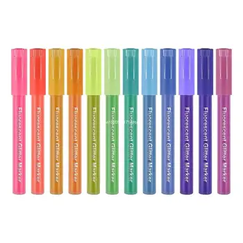 12 Опаковки блестящи химикалки-хайлайтеров флуоресцентни цветове, тънки уши за ArtJournaling, Директна доставка