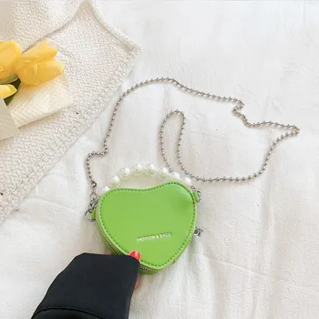 Светло зелена Чанта във формата На Сърца Мини-Размер През Рамо С Къса Дръжка От Изкуствена Перла, За жени И Момичета