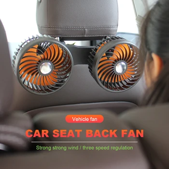 Автоматичен Вентилатор за вентилация останалите главата, Зареждане чрез USB, Мощен вентилатор за автомобил, Двухголовочный автоматичен вентилатор за задната седалка, въртене на 360 градуса за Автомобил Седан