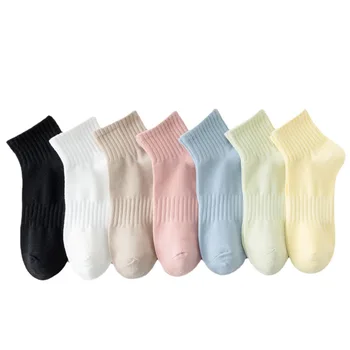 Памучни чорапи в стил Харадзюку за жени, Бели, черни, розови, Сини, Ежедневни Къси чорапи с Ярки цветове, Дишащи чорапи за момичета