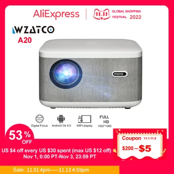 WZATCO A20 Цифров Фокус 1080P Full HD Проектор, WiFi Led видео проектор За Домашно Кино Android 32G Проектор За Филми, Телефон