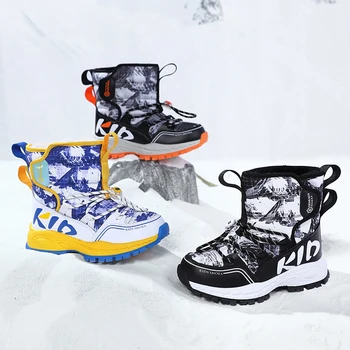 Зимни детски обувки, плюшен водоустойчив нескользящая топли обувки за момчета и момичета, зимни ботуши гумени подметки, модни топли туристически обувки за улицата