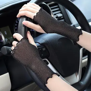 Спортни Нескользящие Дишащи Анти-UV Ръкавици с Волани за Управление със Сензорен екран, Велосипедни Ръкавици Без пръсти, Дамски Ръкавици, Мрежести Ръкавици на половин пръст