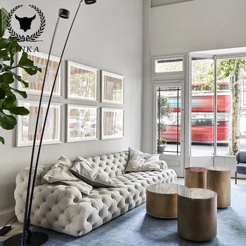 Лесен луксозен диван с катарама в италиански стил, постмодернистский кожена дизайн, лесен и творчески разход диван за хол