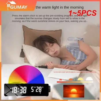 1 ~ 5ШТ Възходящ Будилник Wake Up Light Led Цифров Часовник за Тежки Спящи Възрастни, Многоцветни Настолни Часовници с USB