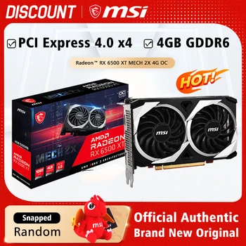 Видеокартата MSI Radeon RX 6500 XT МЕХ 2X 4G OC 4GB 18000MHz 6-pin x 1 PCI Express 4.0 x4 GDDR6 64-битова 6-нм